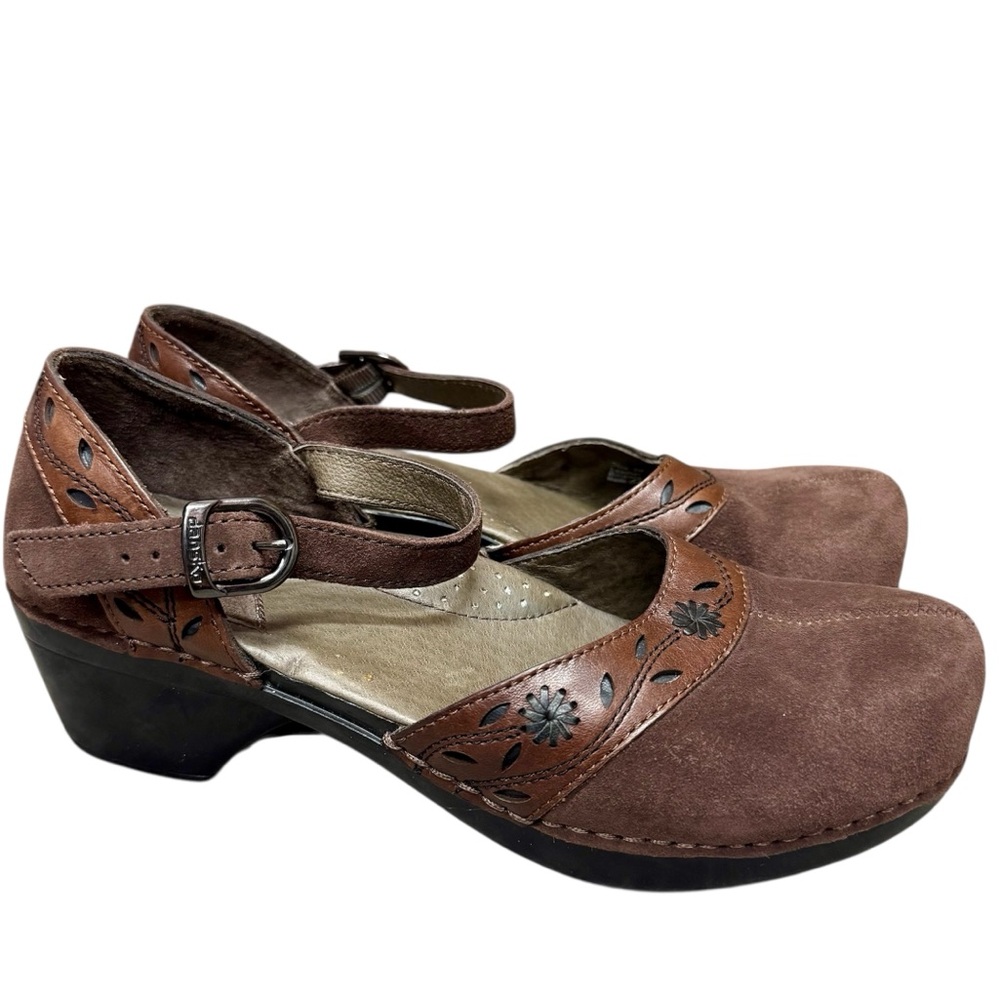 Dansko brown suede/ leather mary jane style clog size 38   7.5 / 8